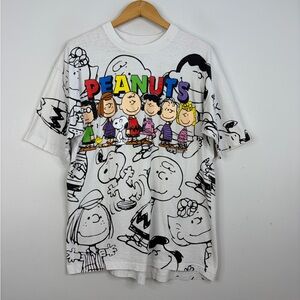 Vintage Peanuts T Shirt Mens Womens One Size Allover Print Charlie Brown Snoopy